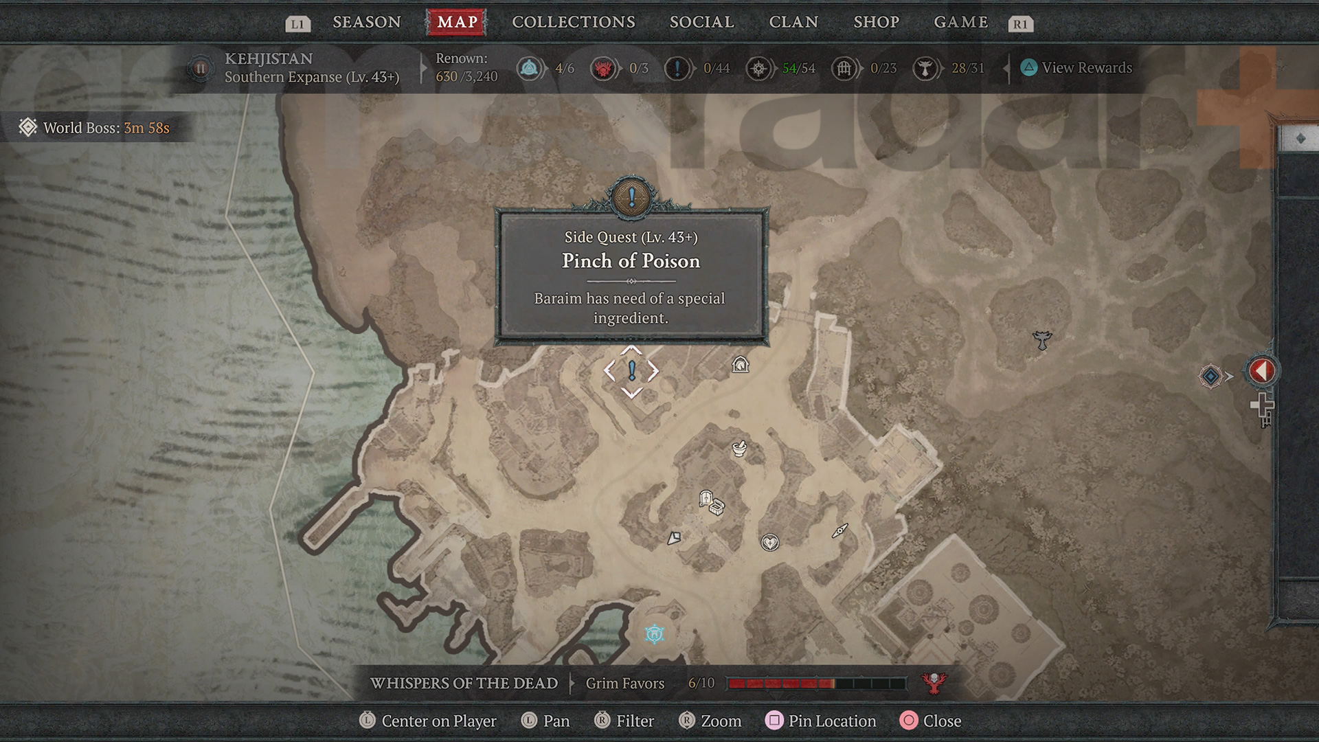 Diablo 4 Pinch of Poison startlocatie kaart