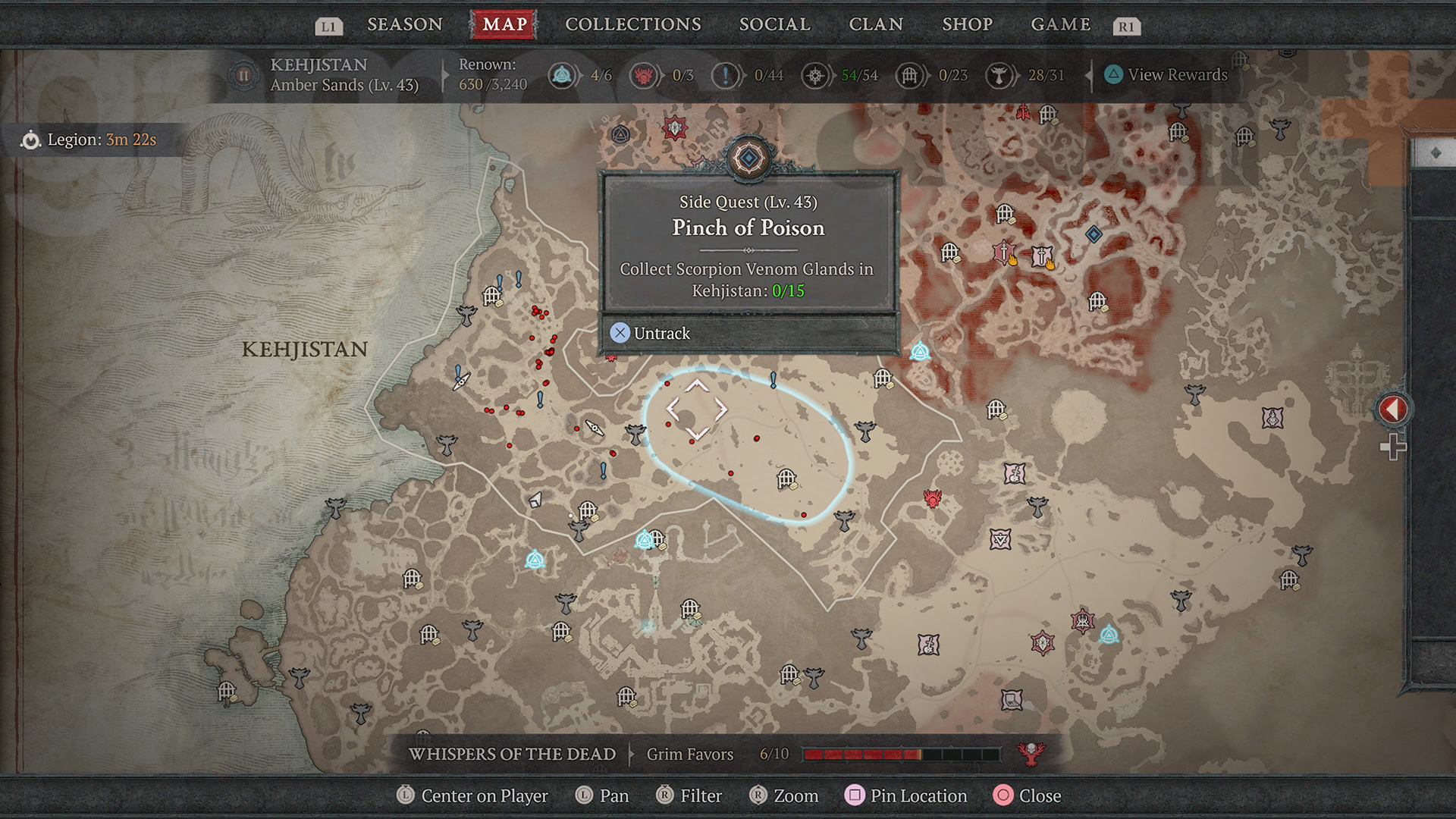 Diablo 4 Pinch of Poison mapa lokací se škorpiónem
