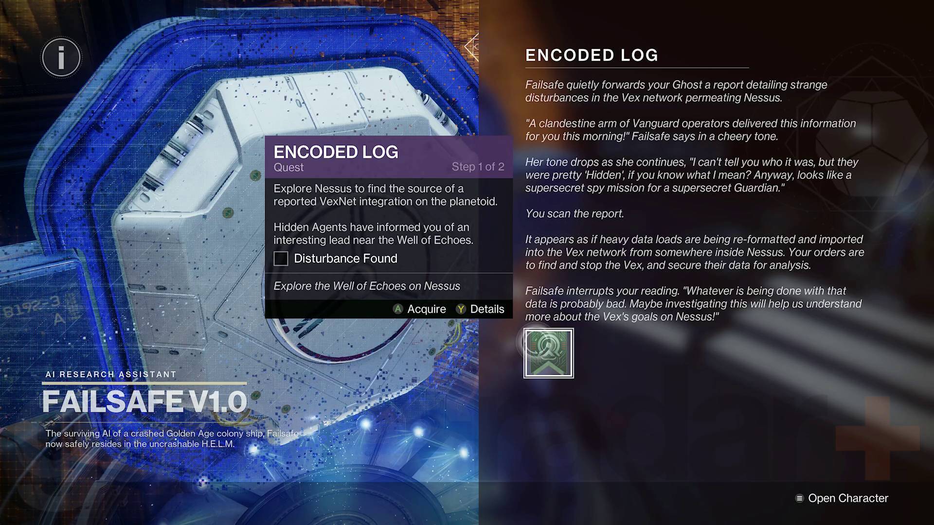 Destiny 2 Echoes Encoded Log-mission fra Failsafe
