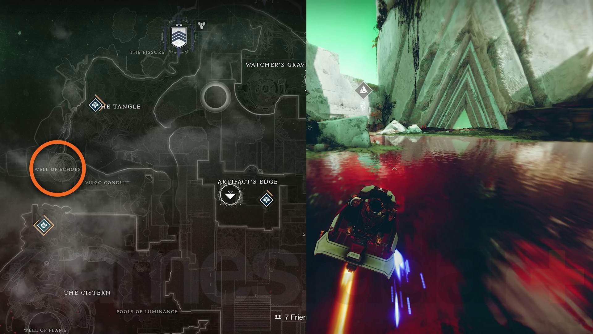 Destiny 2 Echoes Encoded Log bron van echo's locatie toren en gemarkeerd op Nessus kaart