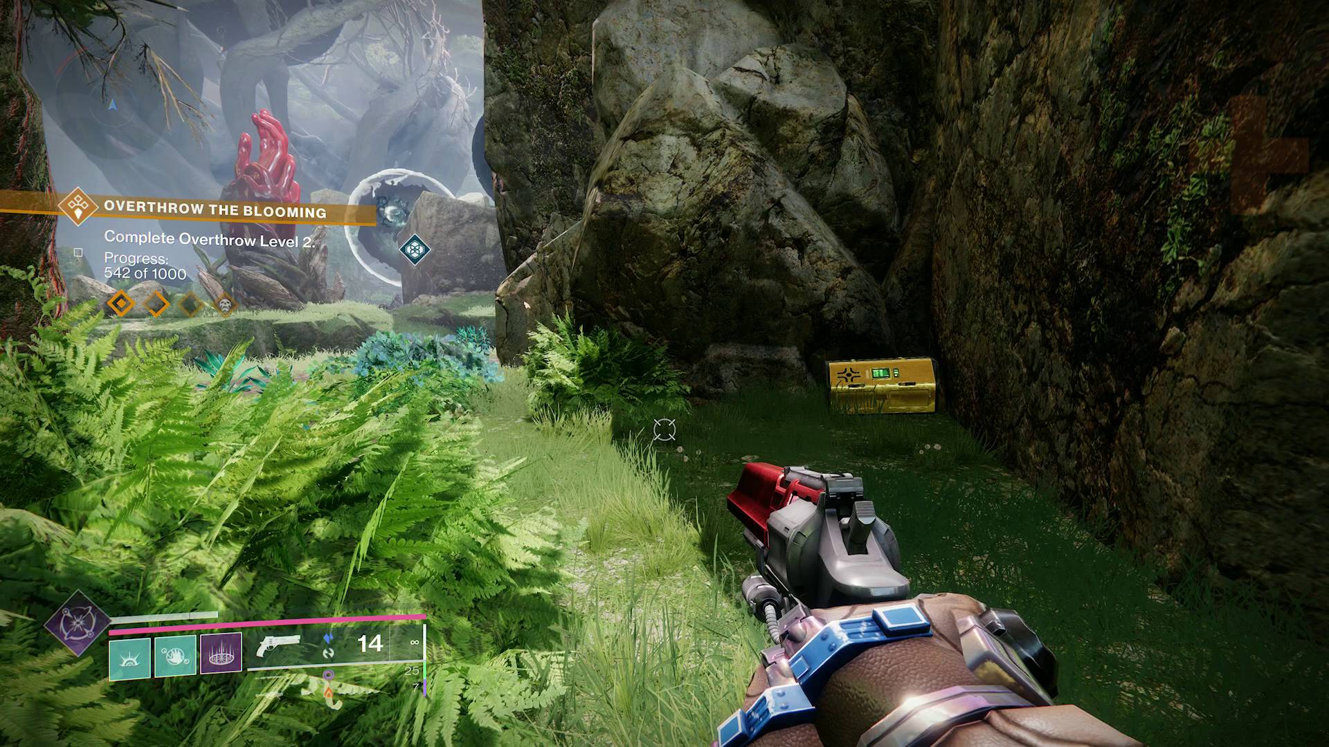 Destiny 2 Bledá srdeční oblast Truhla kvetoucí za skálou