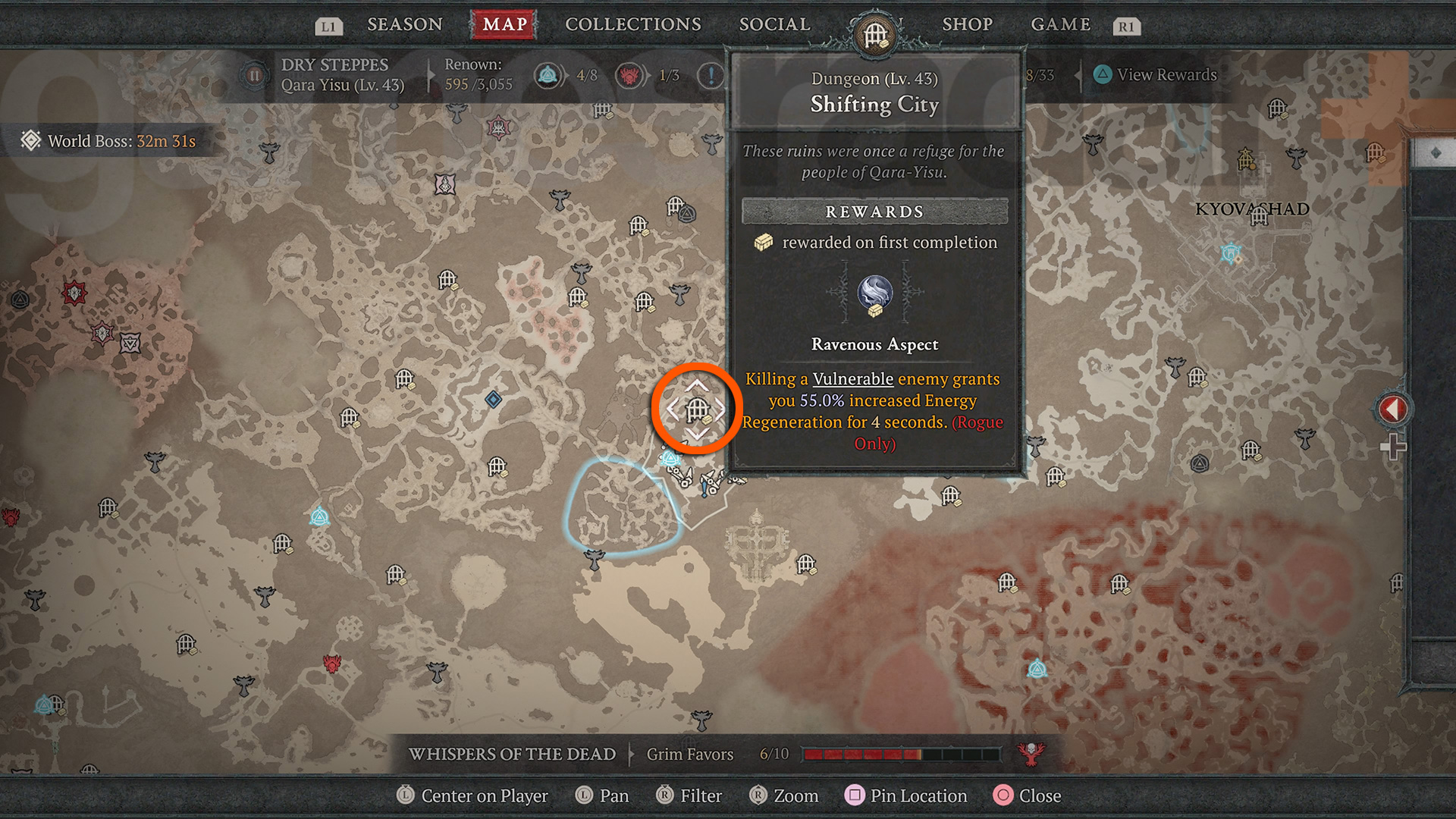 Mapa de localização de Diablo 4 Shifting City