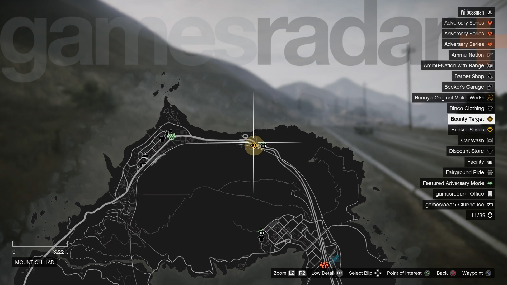 Um alvo de GTA Online Bounty Hunting marcado no mapa