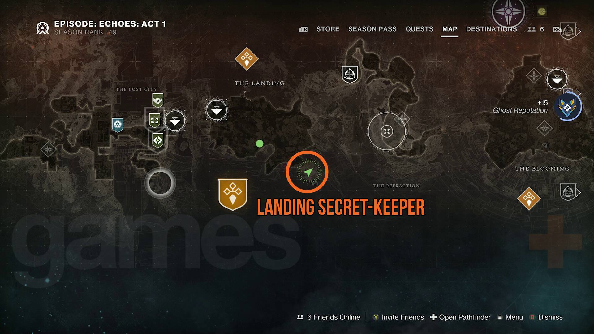 Mapa přistání exotické mise Destiny 2 Dual Destiny secret keeper