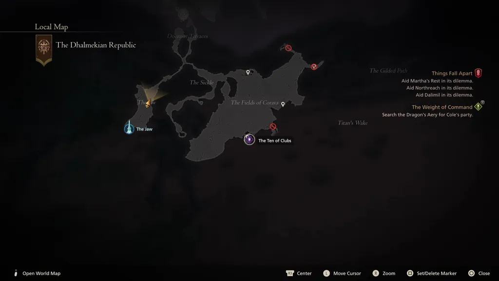 Kartplassering av ti av klubber jaktbrettmål i Final Fantasy 16