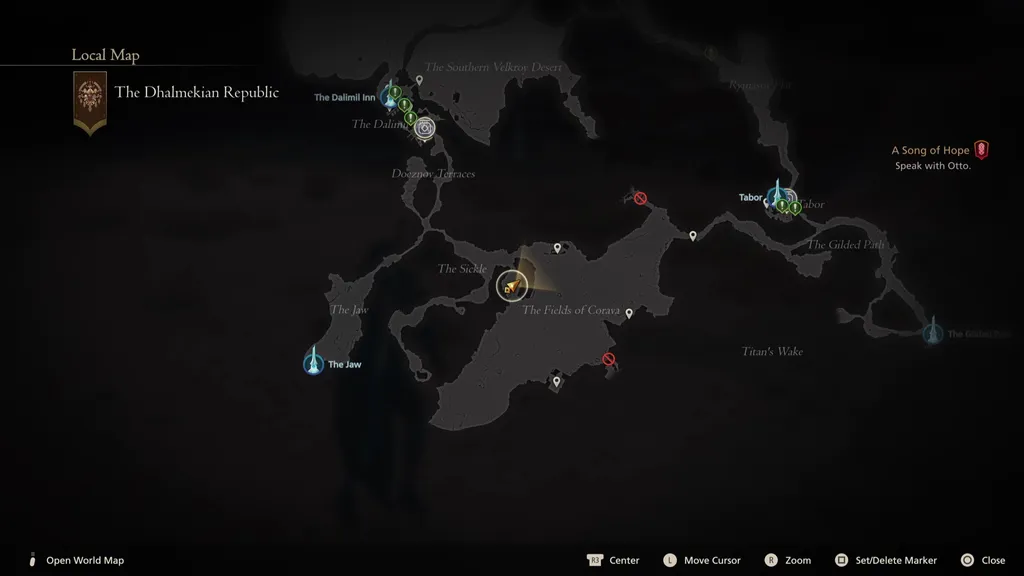 Kartplassering av Dread Comet jaktbrettmål i Final Fantasy 16