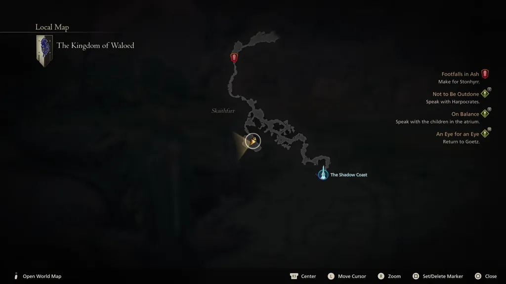 Kartplassering av Pandemonium jaktbrettmål i Final Fantasy 16