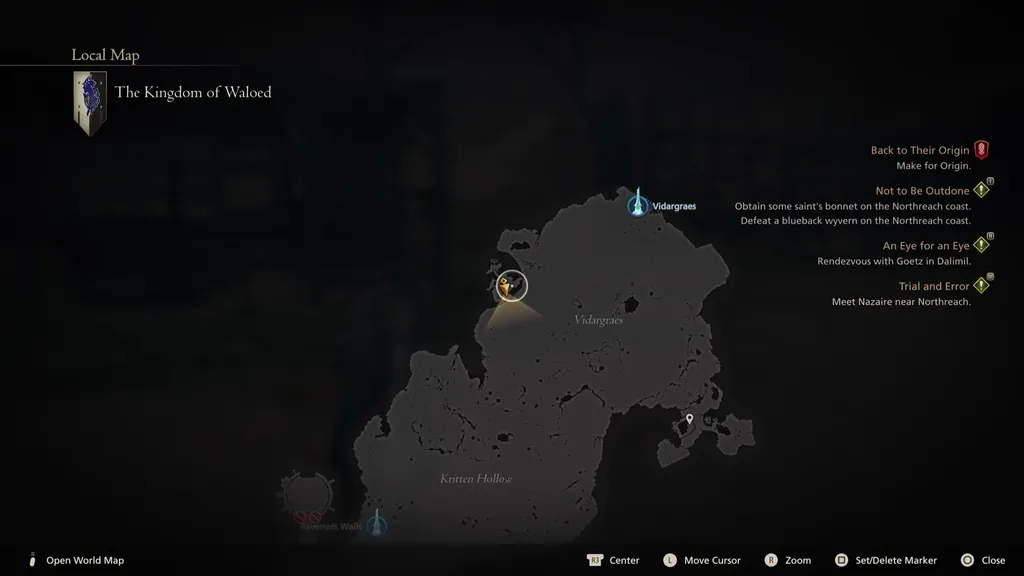 Kartplassering av jakttavlemålet Wailing Banshee i Final Fantasy 16