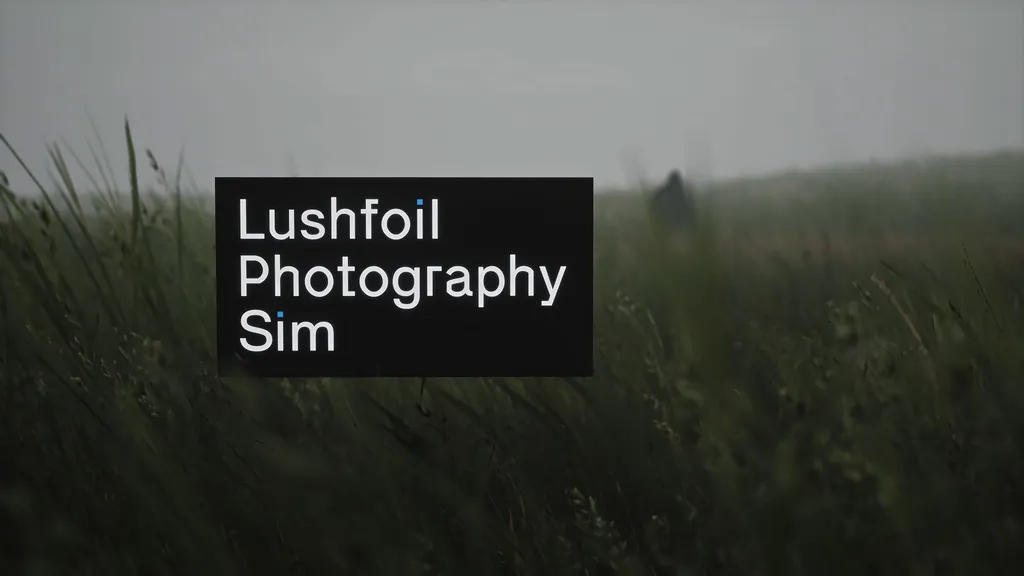 Lushfoil Photography Sim Key Art mit einem Logo und einem grasbewachsenen Hintergrund