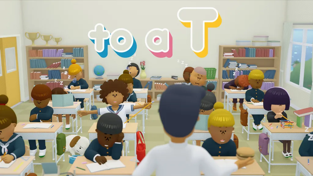 to a T Key Art mit dem Logo des Spiels und charmanten Charakteren in einer Klassenzimmerumgebung