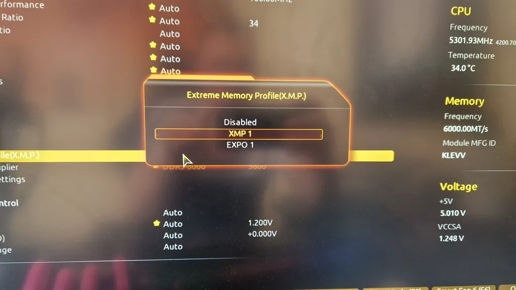 XMP és AMD Expo beállítások egy Gigabyte BIOS-ban