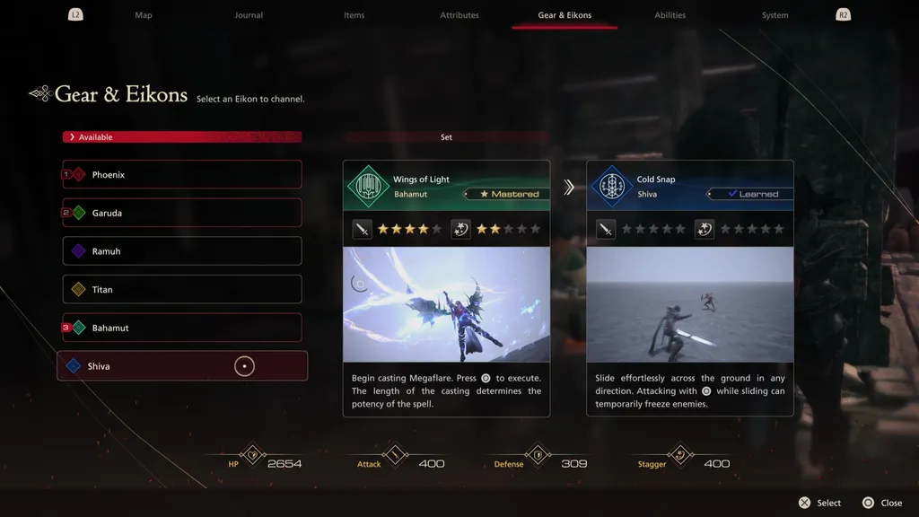 Eikon-menyen i Final Fantasy 16