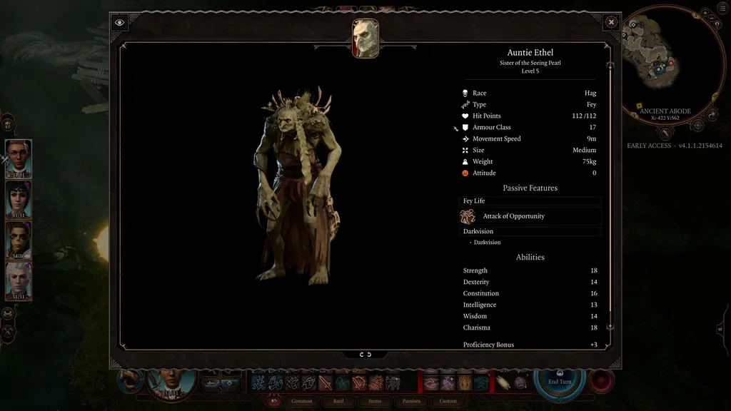 Statistikk for heksetanten Ethel i Baldur&rsquo;s Gate 3