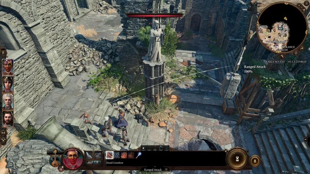 En spiller sikter på et bæretau med en armbrøst i Baldur&rsquo;s Gate 3.