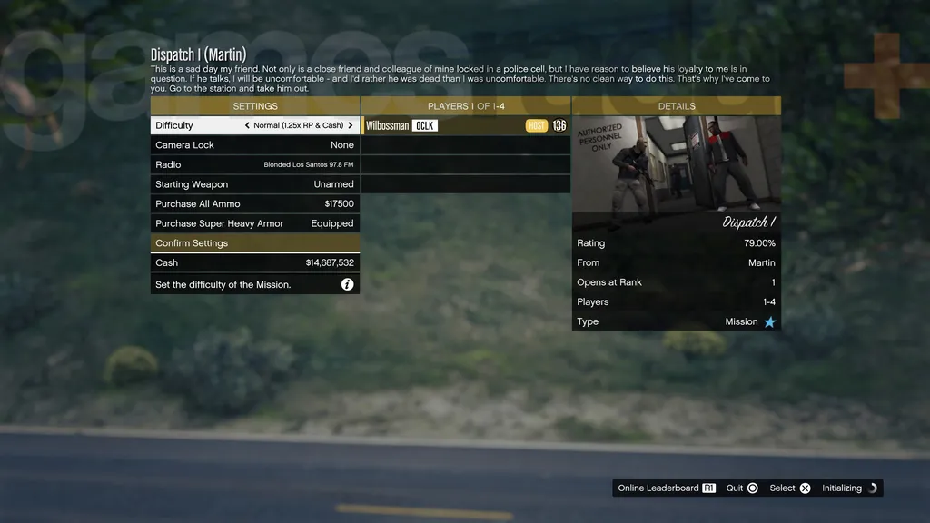 A GTA Online Dispatch Missions indítóképernyője