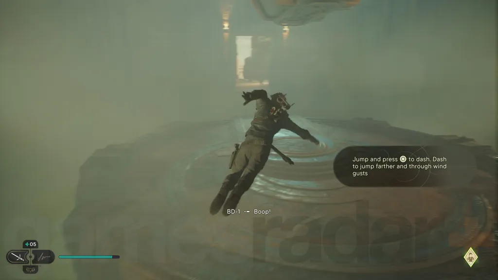 Star Wars Jedi Survivor Jedha walkthrough Cal suser gjennom sterk vind i et spesielt kammer