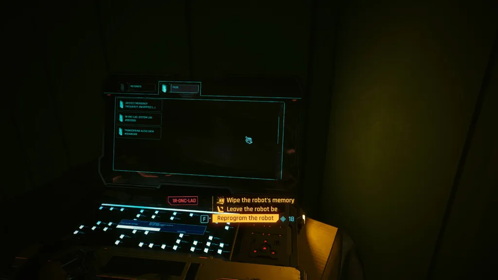 Cyberpunk 2077 slette 1R-ONC-LAD&rsquo;s hukommelse, efterlade den eller omprogrammere den?