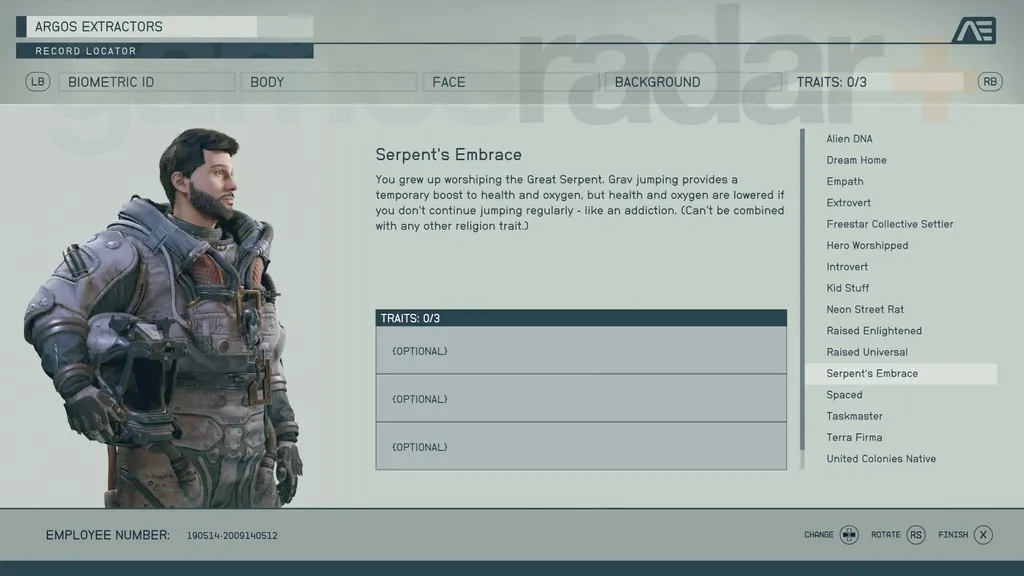Starfield-egenskaper slangens favntak