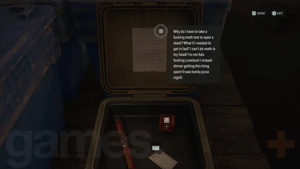 Alan Wake 2 cult stash watery pier puzzle åpnet med sint lapp og tyvegods på innsiden