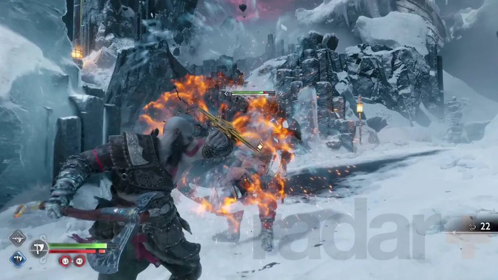 God of War Ragnarok Valhalla módban pajzsot ütő ellenfél
