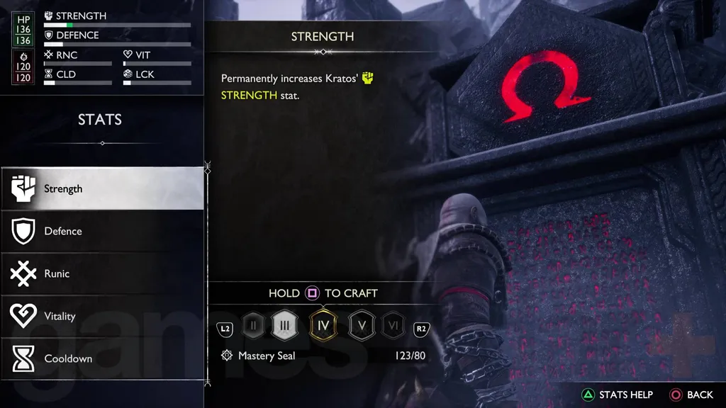 God of War Ragnarok Valhalla módban az erőstatisztika fejlesztése mesteri pecsétekkel