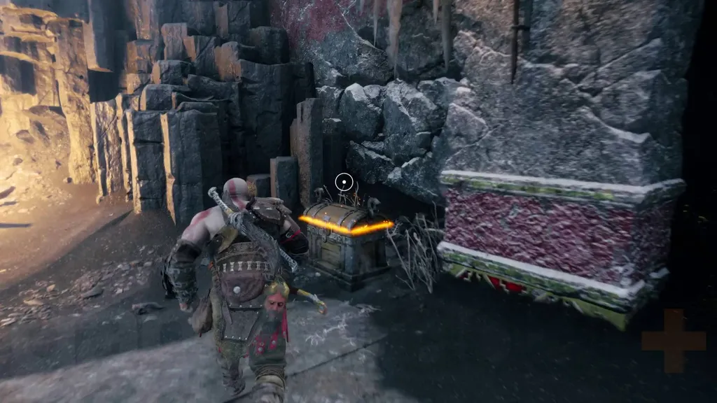 God of War Ragnarok Valhalla mód Kratos a zsákmányolt láda felé haladva