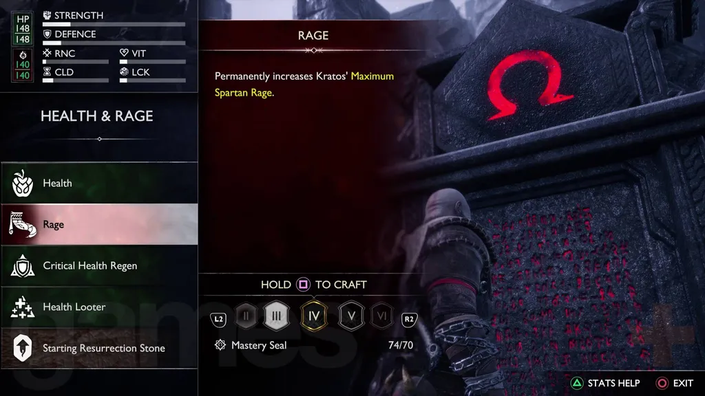 God of War Ragnarok Valhalla mód a mesteri pecsétek elköltése a törekvés táblájánál