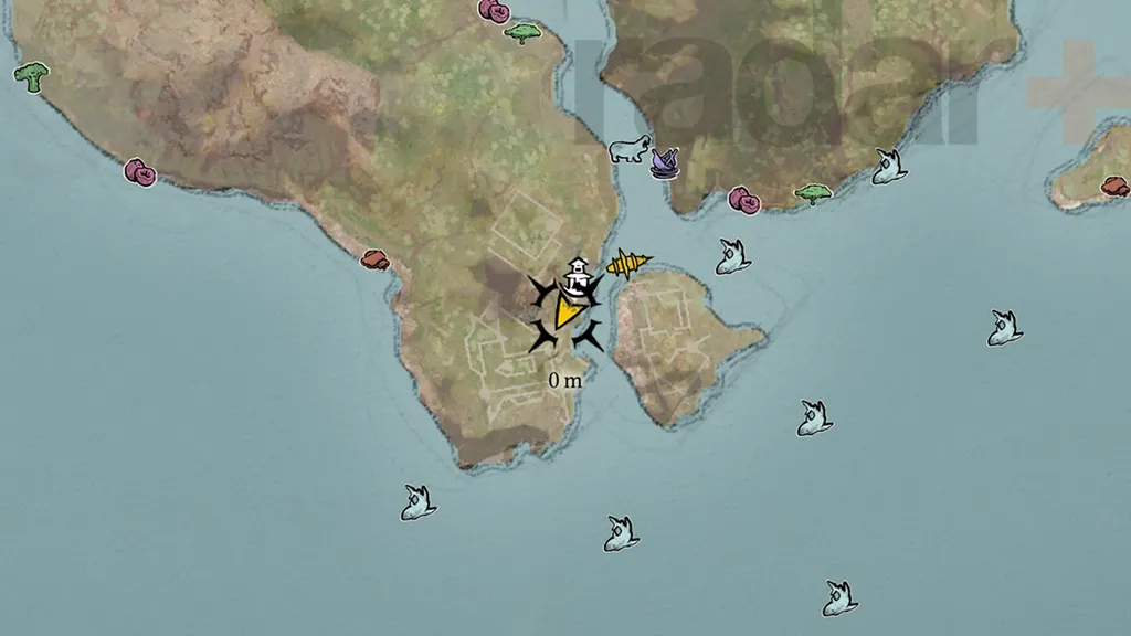 Kart som viser hvor relikviene fra fortidens Skull and Bones Relics of the Past i Fort Louis befinner seg