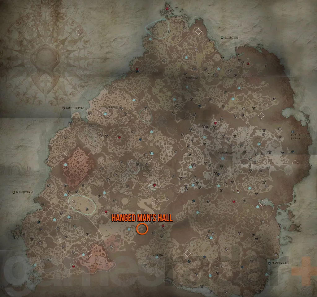 Diablo 4 Hanged Man&rsquo;s Hall - plasseringskart