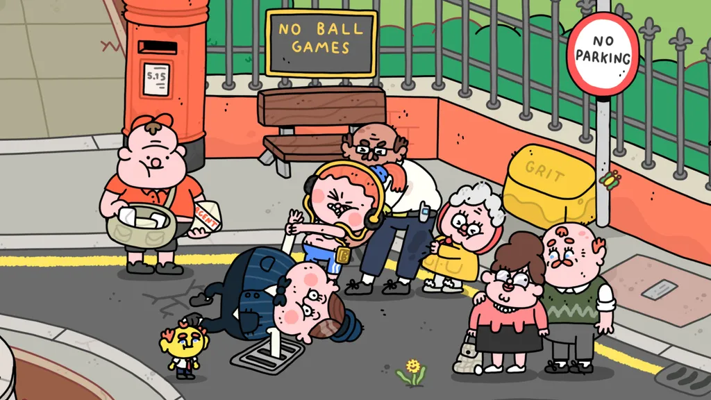 Thank Goodness You&rsquo;re Here-figurene prøver å trekke noen opp av et avløp