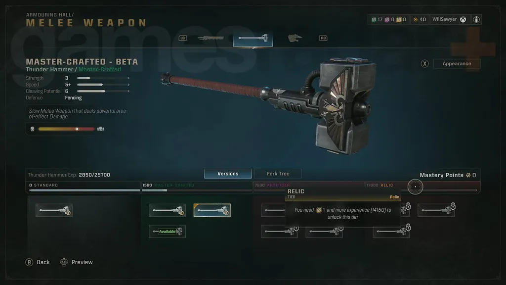 Space Marine 2 Armory Data som trengs for tordenhammer-våpennivåer