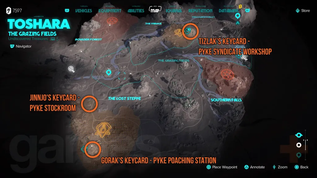 Star Wars Outlaws Pyke Syndicate Vault nøkkelkort kart