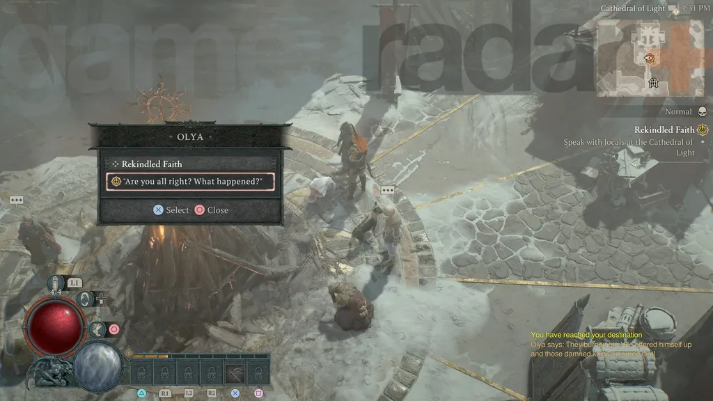 Starten Sie das Gefäß des Hasses in Diablo 4, indem Sie mit Olya in der Nähe der Kathedrale des Lichts in Kyovashad sprechen