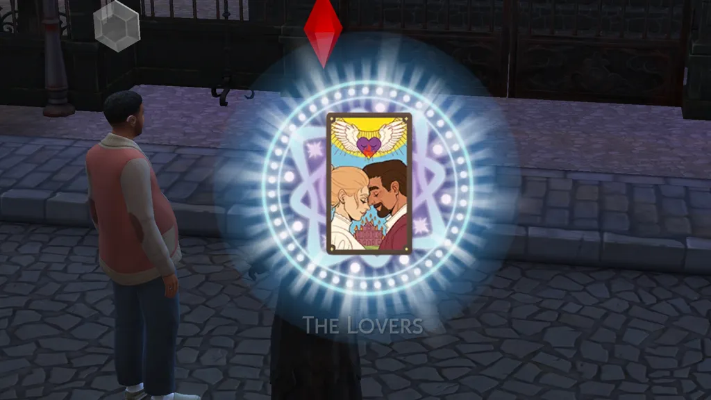 La carta de tarot de los Enamorados en Los Sims 4