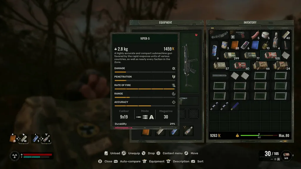 Stalker 2 javítási fegyverek smg piros pajzs ikon és alacsony tartósság jelzi, hogy nagyon sérült