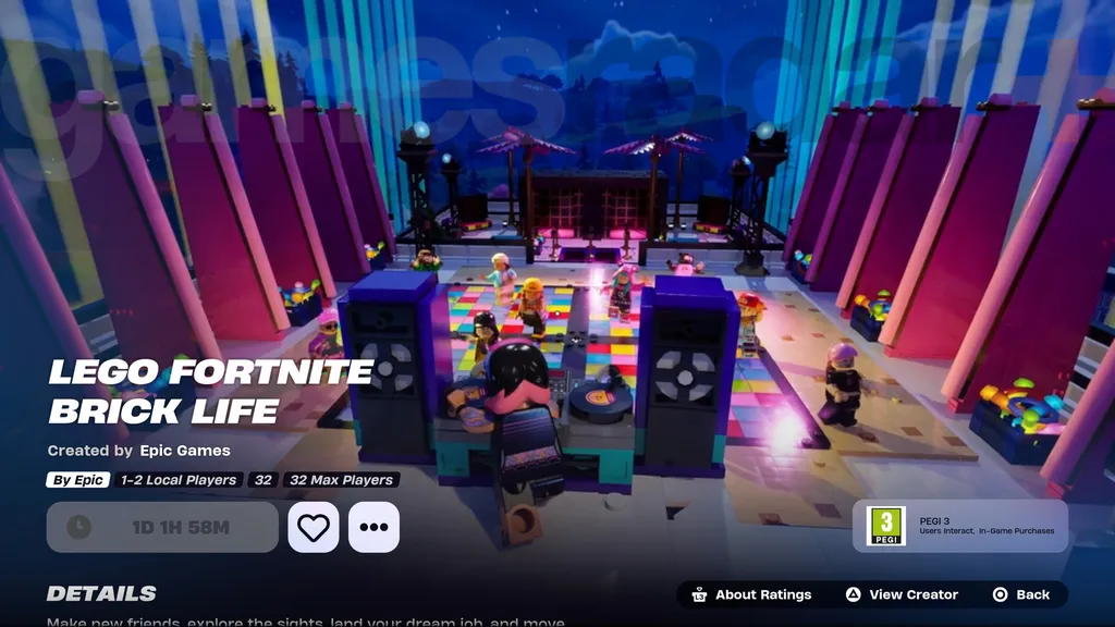 Lego Fortnite Brick Life velg skjerm